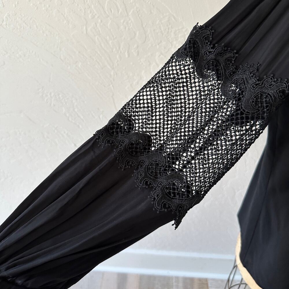 CHICOS Black Label | Womens Lace Trim Top $160 NEW Size 14 Black Whimsigoth Boho - Picture 12 of 16